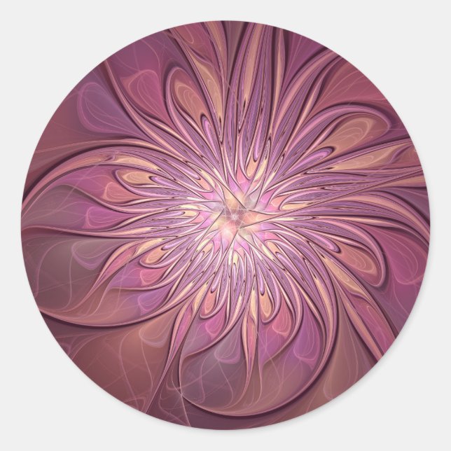 Abstract Modern Floral Fractal Art Berry Colours Classic Round Sticker (Front)