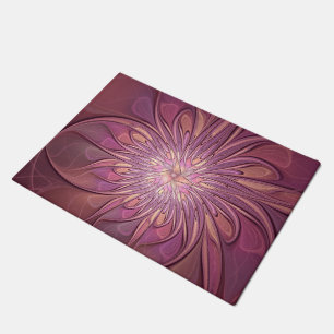 Abstract Modern Floral Fractal Art Berry Colours Doormat