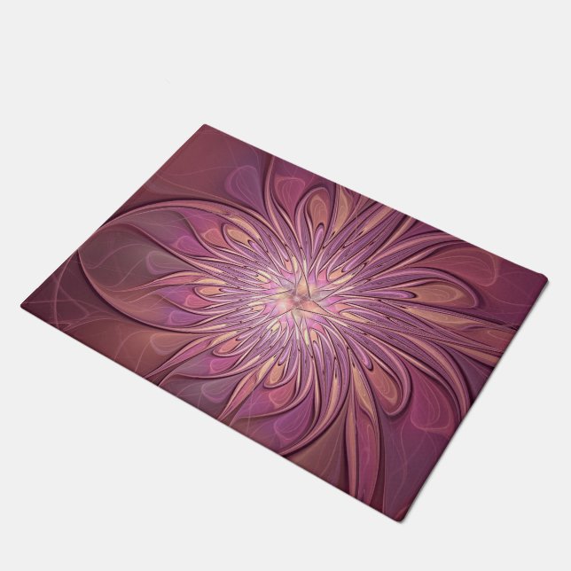 Abstract Modern Floral Fractal Art Berry Colours Doormat (Angled)