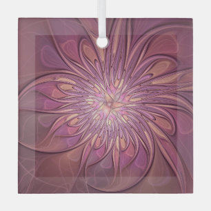 Abstract Modern Floral Fractal Art Berry Colours Glass Ornament