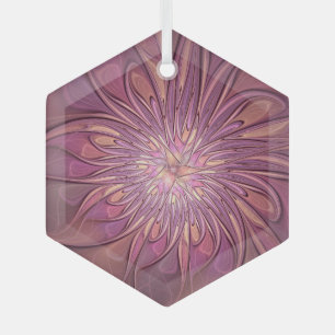 Abstract Modern Floral Fractal Art Berry Colours Glass Ornament