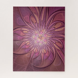 Abstract Modern Floral Fractal Art Berry Colours Jigsaw Puzzle