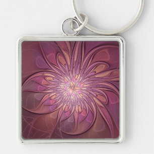 Abstract Modern Floral Fractal Art Berry Colours Keychain