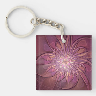 Abstract Modern Floral Fractal Art Berry Colours Keychain