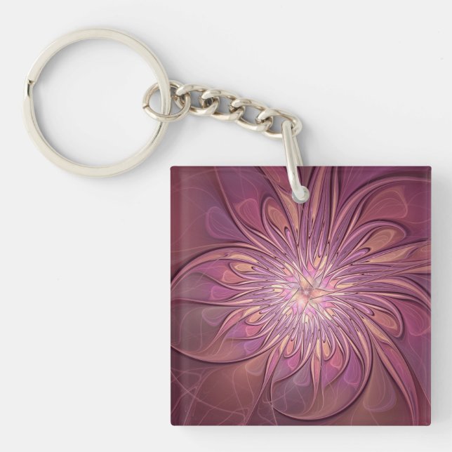 Abstract Modern Floral Fractal Art Berry Colours Keychain (Front)