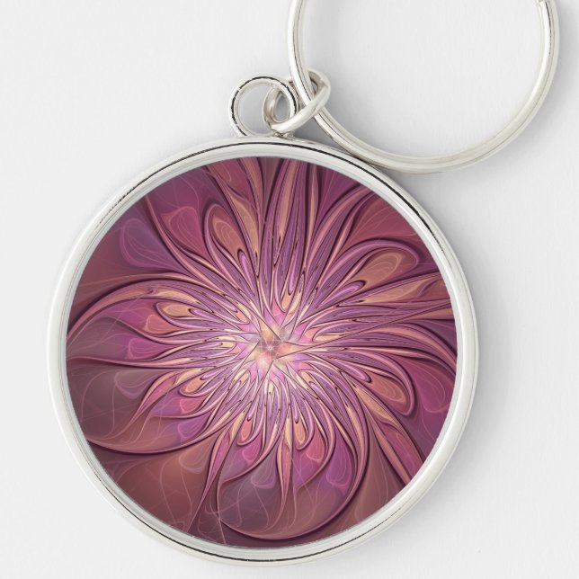 Abstract Modern Floral Fractal Art Berry Colours Keychain (Front)