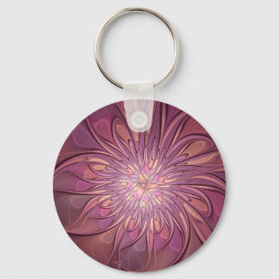 Abstract Modern Floral Fractal Art Berry Colours Keychain