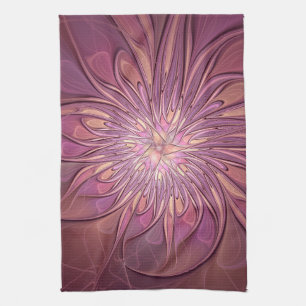 Abstract Modern Floral Fractal Art Berry Colours Kitchen Towel