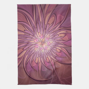 Abstract Modern Floral Fractal Art Berry Colours Kitchen Towel