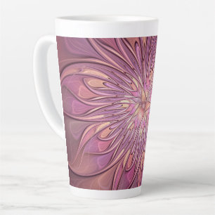 Abstract Modern Floral Fractal Art Berry Colours Latte Mug
