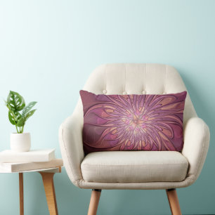 Abstract Modern Floral Fractal Art Berry Colours Lumbar Pillow