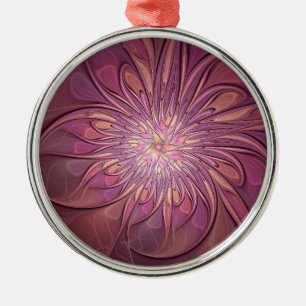 Abstract Modern Floral Fractal Art Berry Colours Metal Ornament