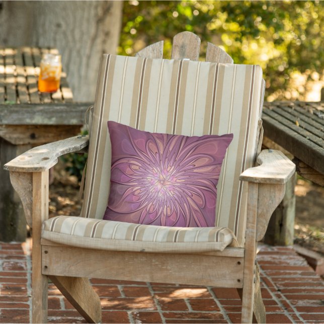 Abstract Modern Floral Fractal Art Berry Colours Outdoor Pillow (Chair)