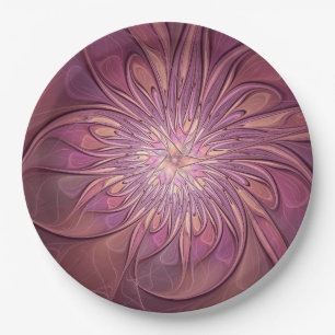 Abstract Modern Floral Fractal Art Berry Colours Paper Plate