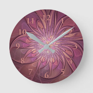 Abstract Modern Floral Fractal Art Berry Colours Round Clock