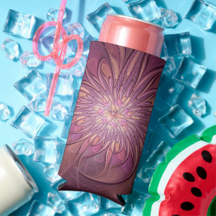 Abstract Modern Floral Fractal Art Berry Colours Seltzer Can Cooler