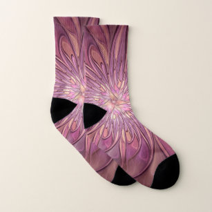 Abstract Modern Floral Fractal Art Berry Colours Socks