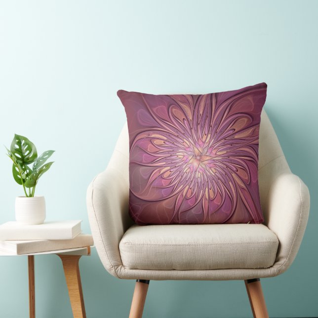 Abstract Modern Floral Fractal Art Berry Colours Throw Pillow (Chair)