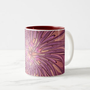Abstract Modern Floral Fractal Art Berry Colours Two-Tone Coffee Mug