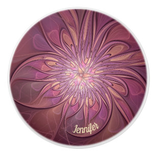 Abstract Modern Floral Fractal Berry Colours Name Ceramic Knob