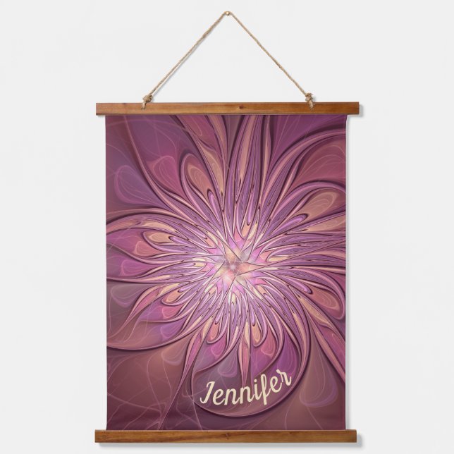 Abstract Modern Floral Fractal Berry Colours Name Hanging Tapestry (Front)