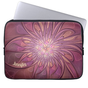 Abstract Modern Floral Fractal Berry Colours Name Laptop Sleeve