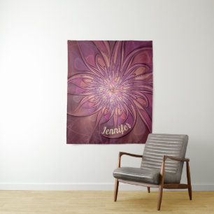 Abstract Modern Floral Fractal Berry Colours Name Tapestry