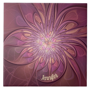 Abstract Modern Floral Fractal Berry Colours Name Tile
