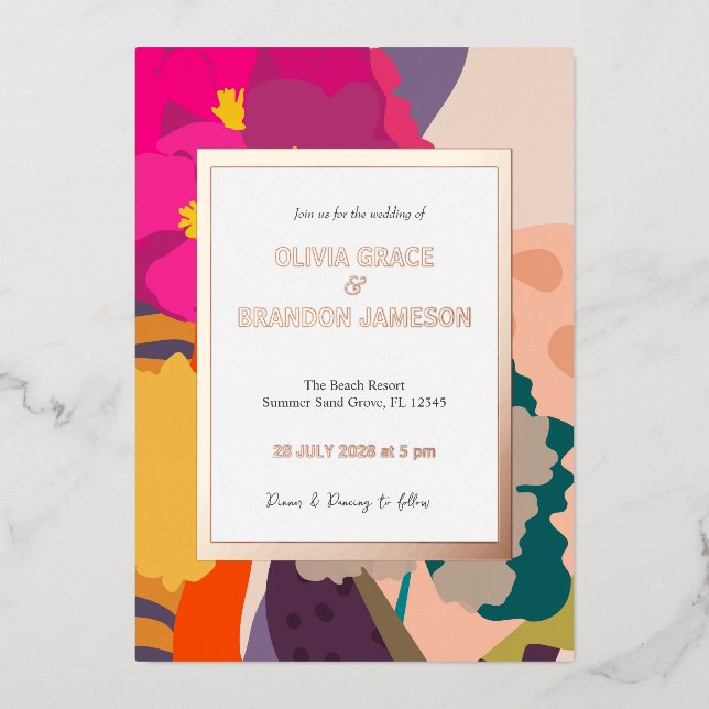 Abstract Modern Floral Wedding Gold  (Front)