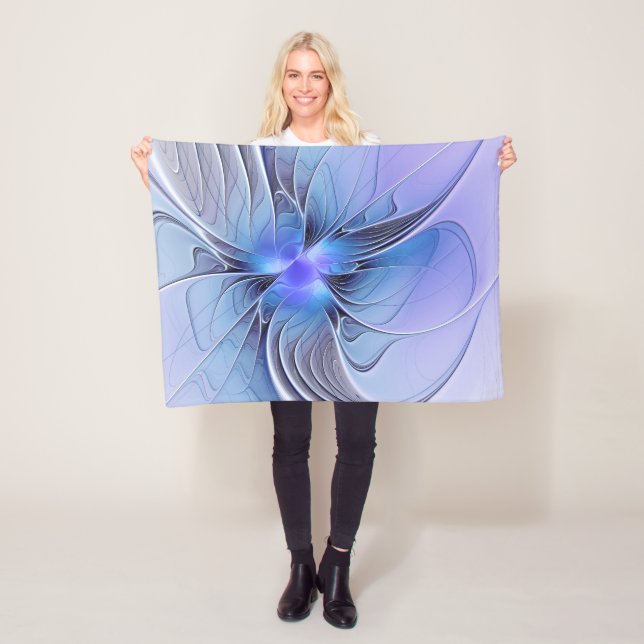 Abstract Modern Fractal Art Lavender Blue Fleece Blanket (In Situ)