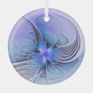 Abstract Modern Fractal Art Lavender Blue Glass Ornament