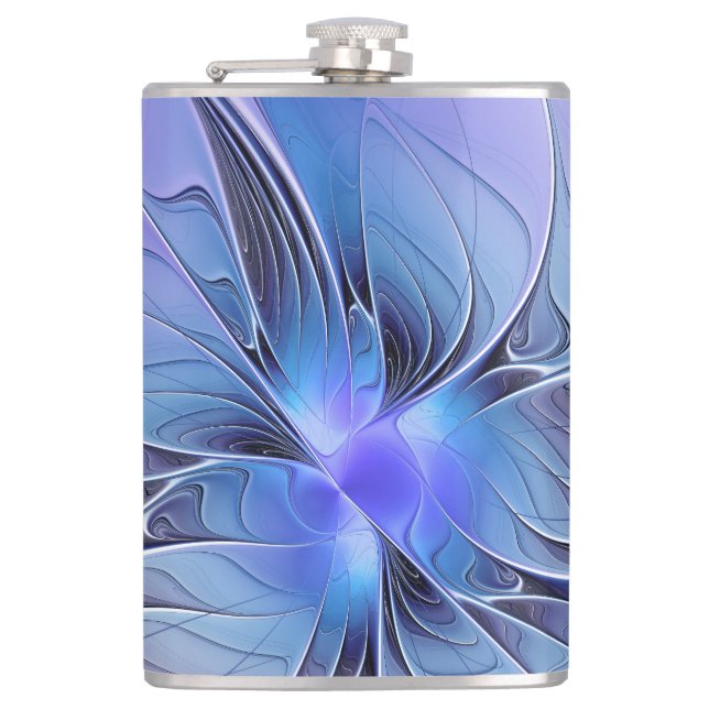 Abstract Modern Fractal Art Lavender Blue Hip Flask (Front)