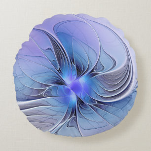Abstract Modern Fractal Art Lavender Blue Round Pillow