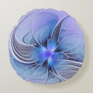 Abstract Modern Fractal Art Lavender Blue Round Pillow