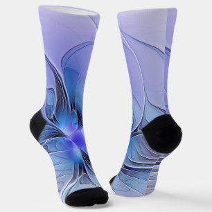 Abstract Modern Fractal Art Lavender Blue Socks