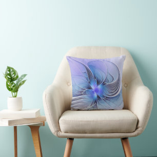 Abstract Modern Fractal Art Lavender Blue Throw Pillow