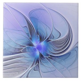 Abstract Modern Fractal Art Lavender Blue Tile