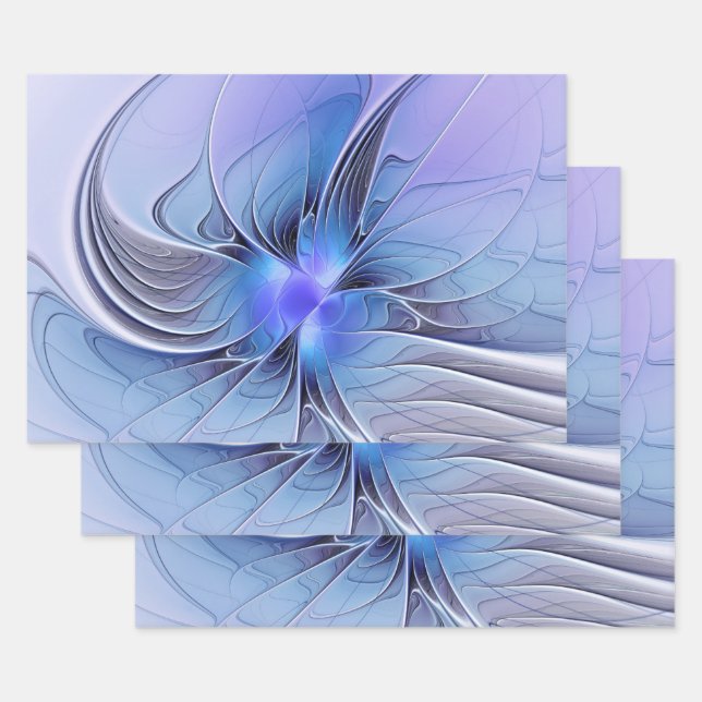 Abstract Modern Fractal Art Lavender Blue Wrapping Paper Sheet (Set)
