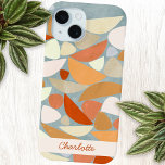 Abstract Modern Geometric Art Custom Name iPhone 15 Case<br><div class="desc">Abstract modern geometric art in blush pink,  peach,  orange and duck egg blue.  Organic shapes are scattered over the surface of this textured painting.  Customize with your own name.</div>