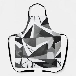 Abstract Modern Geometric Black & White Watercolor Apron