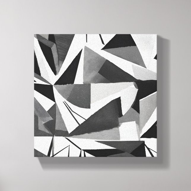 Abstract Modern Geometric Black & White Watercolor Canvas Print (Front)