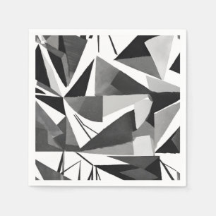 Abstract Modern Geometric Black & White Watercolor Napkin