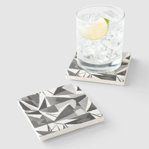Abstract Modern Geometric Black & White Watercolor Stone Coaster