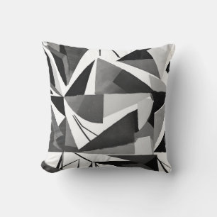 Abstract Modern Geometric Black & White Watercolor Throw Pillow