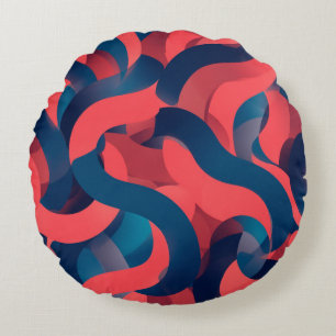 abstract modern geometric Coral and Blue Round Pillow