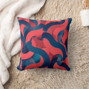 abstract modern geometric Coral and Blue Throw Pillow