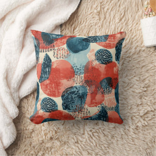 abstract modern geometric Coral and Blue Throw Pillow