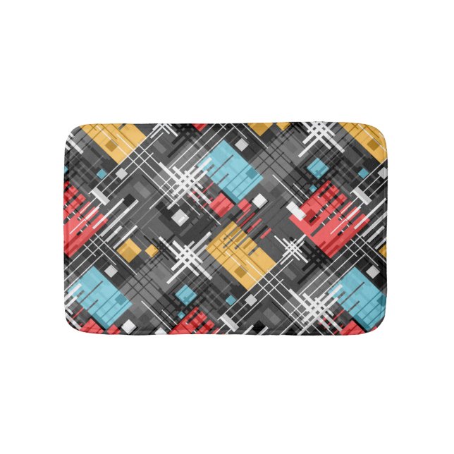 Abstract modern geometric shapes striped lined rec bath mat (Front)