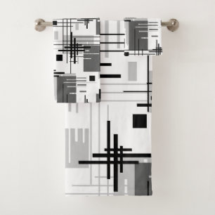 Abstract modern geometric shapes striped lined rec bath towel set