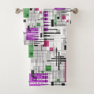 Abstract modern geometric shapes striped lined rec bath towel set